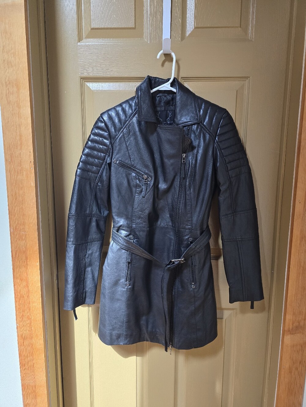 BOD & CHRISTIANSEN Black  Leather Moto Coat with Belt